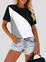 Round Neck Contrast Stitching Short Sleeve T-Shirt