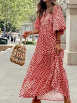 Women's Dresses Geometric Print Puff Sleeve Maxi Dress