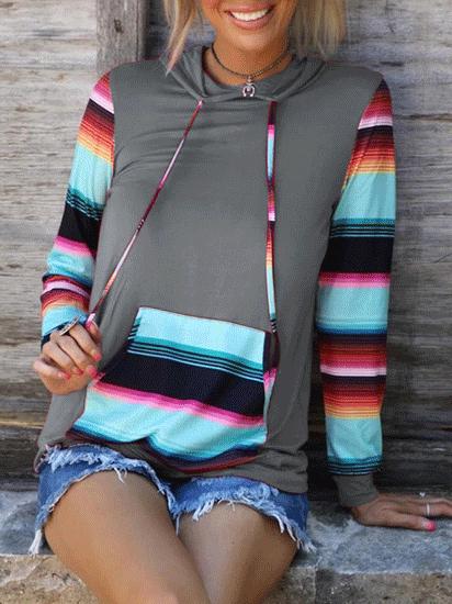 Women's Hoodies Rainbow Long Sleeve Pocket Hoodie