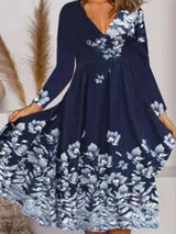 Women's Dresses Floral Print V-Neck Long Sleeve Dress