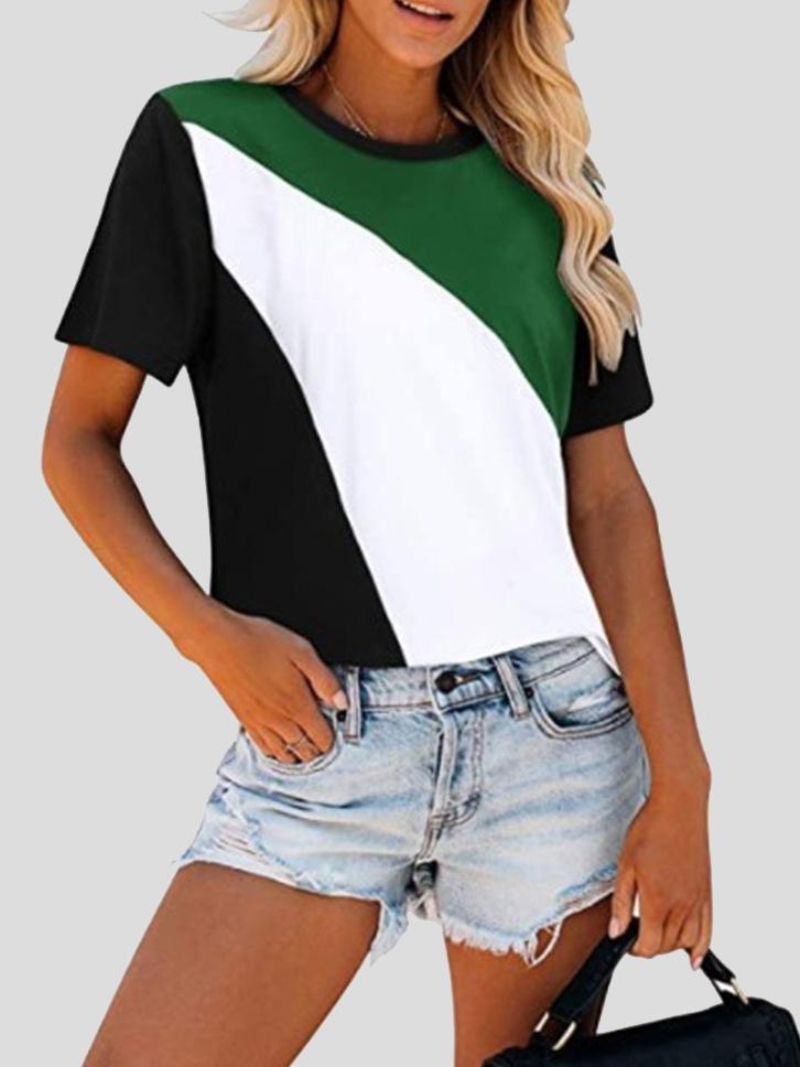 Round Neck Contrast Stitching Short Sleeve T-Shirt