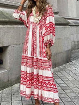 Women's Dresses Geometric Print Puff Sleeve Maxi Dress