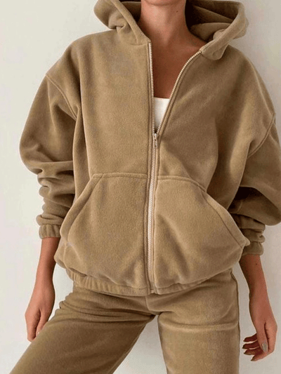 Women's Sets Fashion Sports Zipper Pocket Hoody Two-Piece Suit