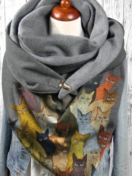 Women's Scarfs Cat Print Simple Retro Shawl Scarf