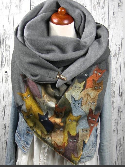 Women's Scarfs Cat Print Simple Retro Shawl Scarf