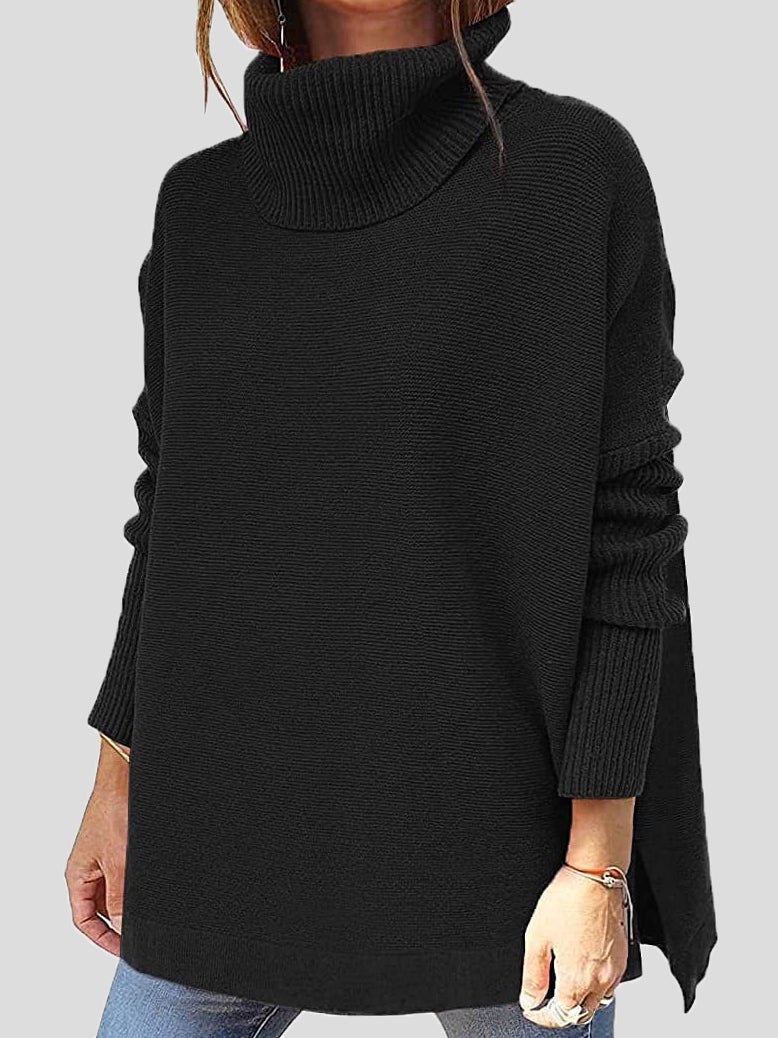 Women's Sweaters Turtleneck Pullover Long Sleeve Split Sweater