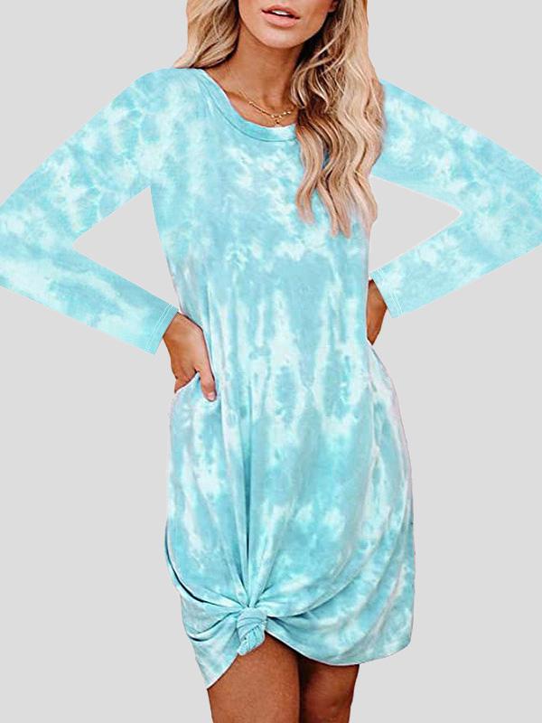 Women's Dresses Tie-Dye Printed Loose Long Sleeve Dress