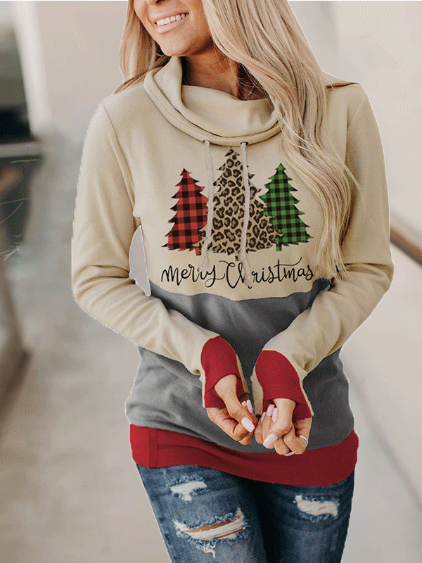 Women's Hoodies Christmas Cartoon Plant Drawstring Long Sleeve Hoodie