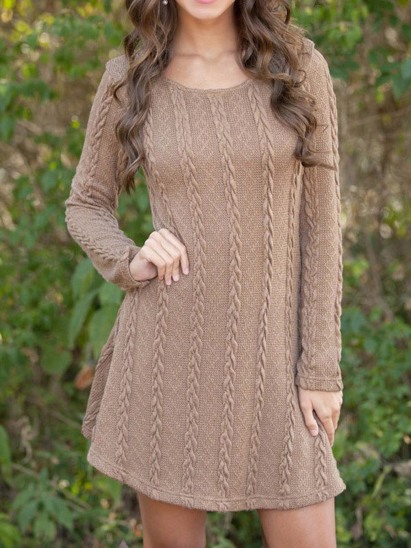 Women's Dresses Round Neck Long Sleeve Sweater Mini Dress