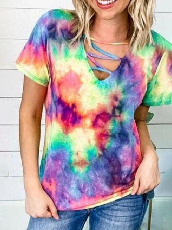 Slim Slimming Tie-dye Short-sleeved T-shirt