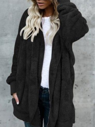 Women's Coats Plush Pockets Long Sleeve Mid-Length Coat