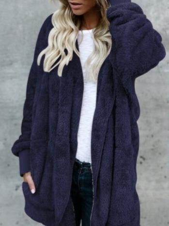 Women's Coats Plush Pockets Long Sleeve Mid-Length Coat