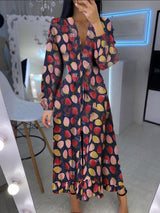 Women's Dresses Strawberry Lips Print V-Neck Long Sleeve Dress