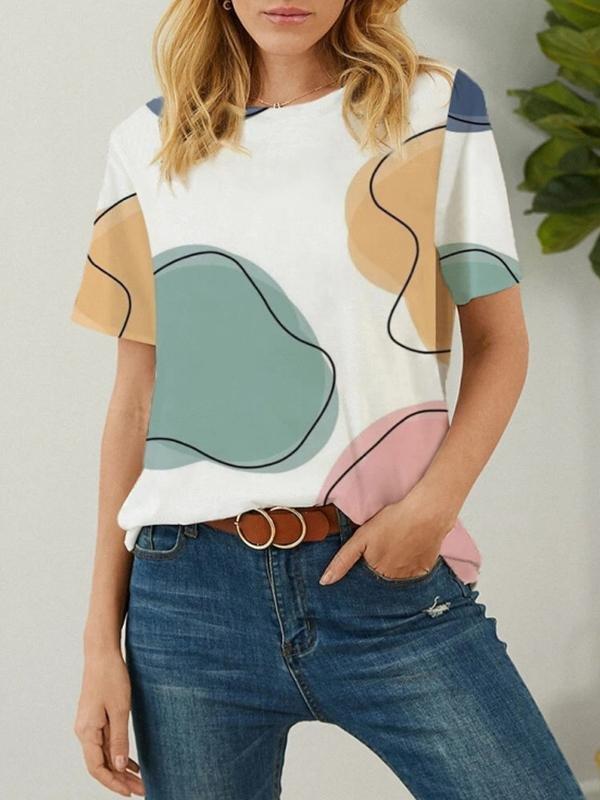 Abstract Painting Printed Short-sleeved Loose Casual T-shirt - T-shirts - INS | Online Fashion Free Shipping Clothing, Dresses, Tops, Shoes - 10-20 - 12/07/2021 - color-brown
