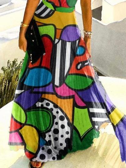 Abstract Pattern Printed Pleated Halterneck Dress - Maxi Dresses - INS | Online Fashion Free Shipping Clothing, Dresses, Tops, Shoes - 23/06/2021 - 30-40 - color-black