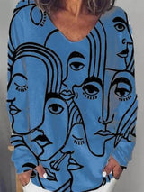 Abstract Print Long Sleeve T-shirt - T-shirts - INS | Online Fashion Free Shipping Clothing, Dresses, Tops, Shoes - 15/06/2021 - Color_Black - Color_Blue