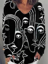 Abstract Print Long Sleeve T-shirt - T-shirts - INS | Online Fashion Free Shipping Clothing, Dresses, Tops, Shoes - 15/06/2021 - Color_Black - Color_Blue
