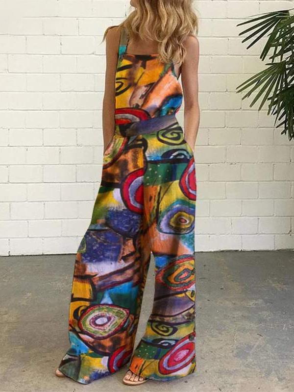Abstract Printed Overalls Wide-leg Pants Jumpsuit - Jumpsuits & Rompers - INS | Online Fashion Free Shipping Clothing, Dresses, Tops, Shoes - 20-30 - 20/07/2021 - Bottoms