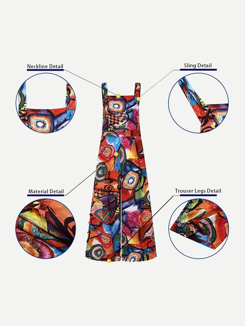 Abstract Printed Overalls Wide-leg Pants Jumpsuit - Jumpsuits & Rompers - INS | Online Fashion Free Shipping Clothing, Dresses, Tops, Shoes - 20-30 - 20/07/2021 - Bottoms