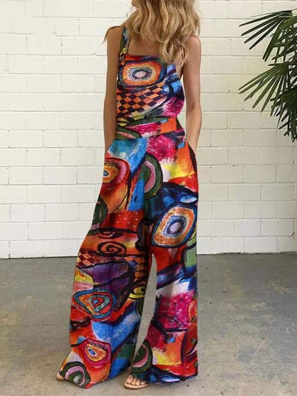 Abstract Printed Overalls Wide-leg Pants Jumpsuit - Jumpsuits & Rompers - INS | Online Fashion Free Shipping Clothing, Dresses, Tops, Shoes - 20-30 - 20/07/2021 - Bottoms