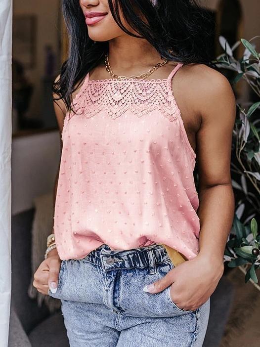 All-match Solid Color Lace Sleeveless Camisole - Tank Tops - INS | Online Fashion Free Shipping Clothing, Dresses, Tops, Shoes - 03/06/2021 - Color_Black - Color_Pink