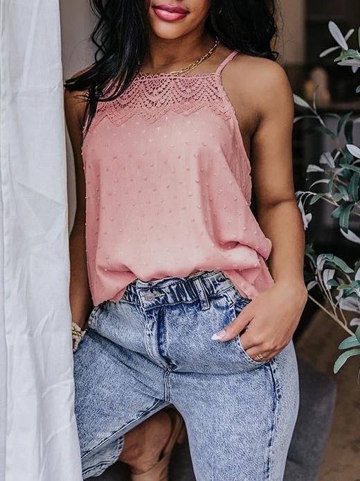 All-match Solid Color Lace Sleeveless Camisole - Tank Tops - INS | Online Fashion Free Shipping Clothing, Dresses, Tops, Shoes - 03/06/2021 - Color_Black - Color_Pink