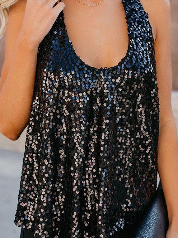All-match U-neck Sleeveless Sequined Vest - Tank Tops - INS | Online Fashion Free Shipping Clothing, Dresses, Tops, Shoes - 07/06/2021 - Color_Apricot - Color_Black