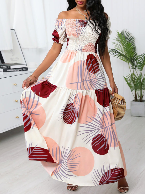 All Over Print Off Shoulder Shirring Maxi Dress - Maxi Dresses - INS | Online Fashion Free Shipping Clothing, Dresses, Tops, Shoes - 28/04/2021 - Category_Maxi Dresses - Color_Multicolor