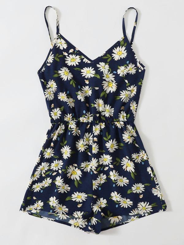Allover Daisy Floral Cami Romper - INS | Online Fashion Free Shipping Clothing, Dresses, Tops, Shoes