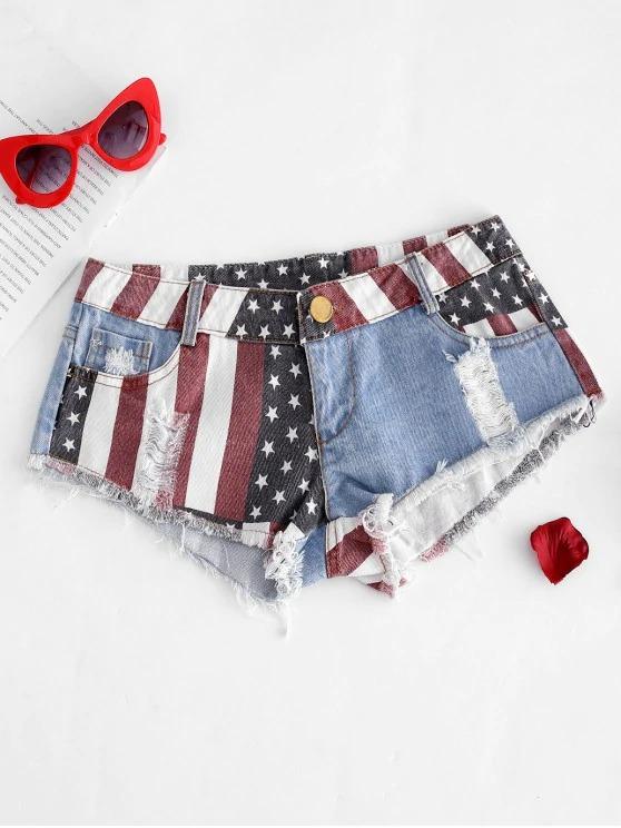 American Flag Frayed Ripped Mini Denim Shorts - INS | Online Fashion Free Shipping Clothing, Dresses, Tops, Shoes