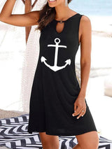 Anchor Print V Neck Sleeveless Dress - Mini Dresses - INS | Online Fashion Free Shipping Clothing, Dresses, Tops, Shoes - 24/05/2021 - Category_Mini Dresses - Color_Black
