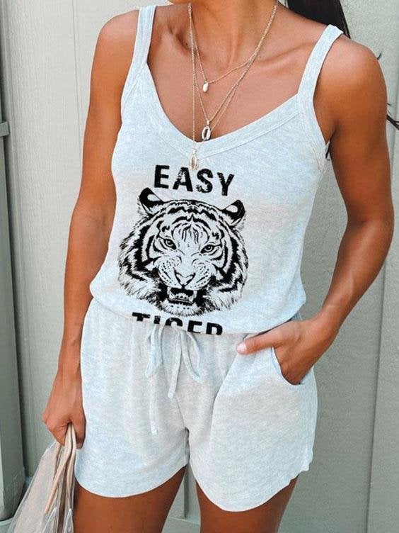 Animal Print Sleeveless Elastic Belt Jumpsuit - Jumpsuits & Rompers - INS | Online Fashion Free Shipping Clothing, Dresses, Tops, Shoes - 12/07/2021 - 30-40 - Bottom