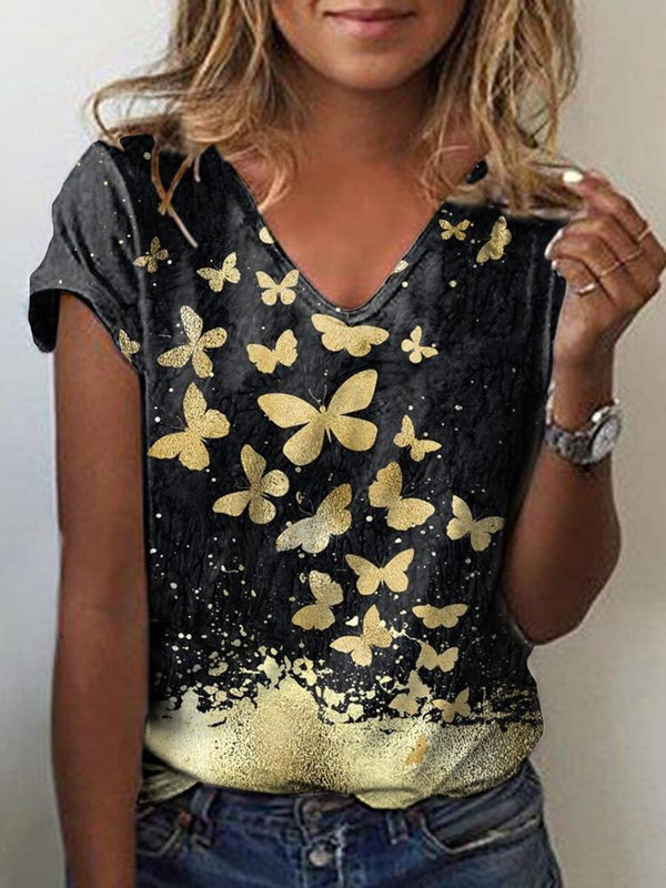 Animal Print V-Neck Short Sleeve Casual T-Shirts - T-Shirts - INS | Online Fashion Free Shipping Clothing, Dresses, Tops, Shoes - 07/07/2021 - 10-20 - Category_T-Shirts