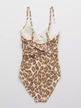 Animal Print Wrap One Piece Swimsuit - Swimsuits - INS | Online Fashion Free Shipping Clothing, Dresses, Tops, Shoes - Colour_Dusty Mushroom - Colour_Raw Sienna - One-piece