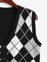 Argyle Button Up Sweater Vest - INS | Online Fashion Free Shipping Clothing, Dresses, Tops, Shoes