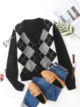 Argyle Graphic Button Up Cardigan - INS | Online Fashion Free Shipping Clothing, Dresses, Tops, Shoes