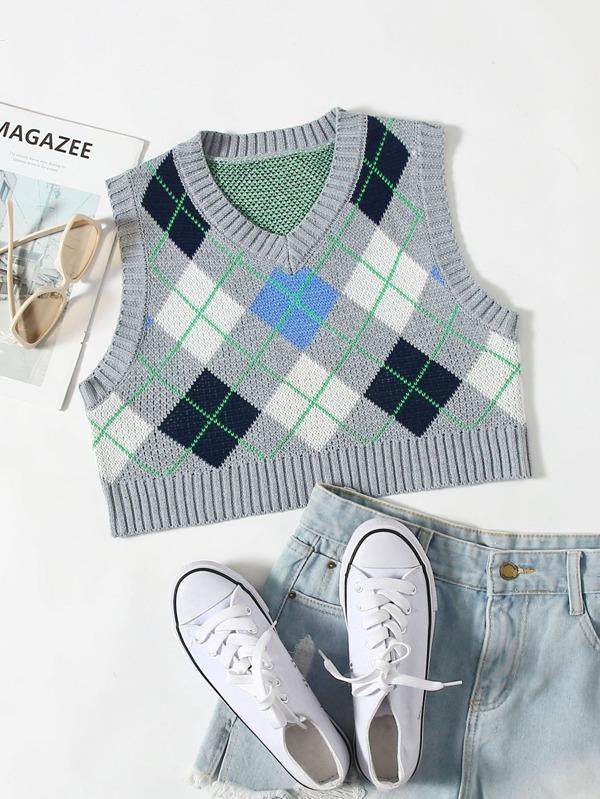 Argyle Pattern Crop Sweater Vest - INS | Online Fashion Free Shipping Clothing, Dresses, Tops, Shoes