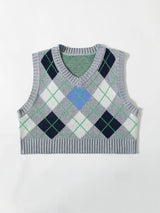 Argyle Pattern Crop Sweater Vest - INS | Online Fashion Free Shipping Clothing, Dresses, Tops, Shoes