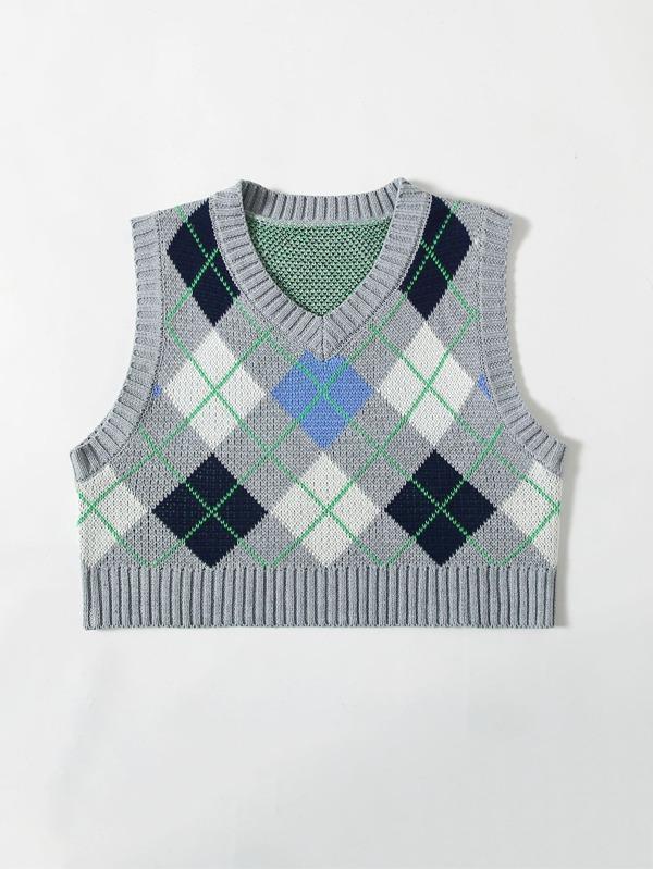 Argyle Pattern Crop Sweater Vest - INS | Online Fashion Free Shipping Clothing, Dresses, Tops, Shoes