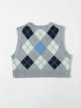 Argyle Pattern Crop Sweater Vest - INS | Online Fashion Free Shipping Clothing, Dresses, Tops, Shoes