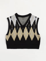 Argyle Pattern Crop Sweater Vest - INS | Online Fashion Free Shipping Clothing, Dresses, Tops, Shoes