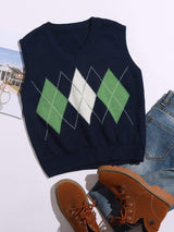 Argyle Pattern V-neck Sweater Vest - INS | Online Fashion Free Shipping Clothing, Dresses, Tops, Shoes