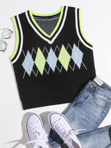 Argyle & Striped Pattern Knit Top - INS | Online Fashion Free Shipping Clothing, Dresses, Tops, Shoes