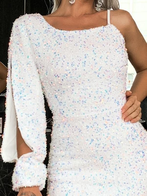 Asymmetrical Neck Mermaid Hem Sequin Prom Dress - Dresses - INS | Online Fashion Free Shipping Clothing, Dresses, Tops, Shoes - 01/29/2021 - chiffon-dress - Color_White