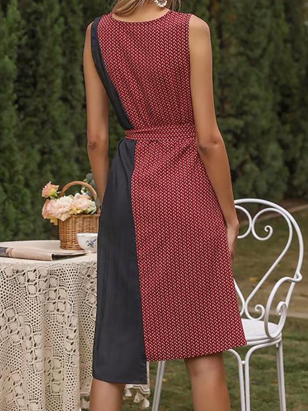 Asymmetry Contrast Color Pattern Sleeveless Dress - Midi Dresses - INS | Online Fashion Free Shipping Clothing, Dresses, Tops, Shoes - 22/03/2021 - AMZ - Color_Red