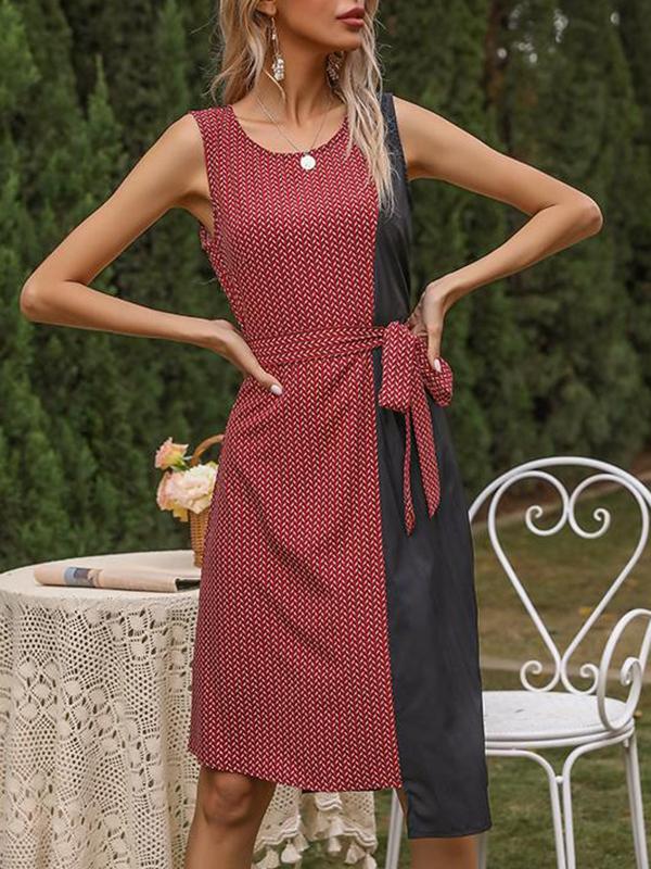Asymmetry Contrast Color Pattern Sleeveless Dress - Midi Dresses - INS | Online Fashion Free Shipping Clothing, Dresses, Tops, Shoes - 22/03/2021 - AMZ - Color_Red