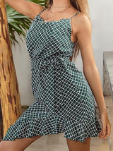 Asymmetry Sling Ruffle Plaid Dress - Mini Dresses - INS | Online Fashion Free Shipping Clothing, Dresses, Tops, Shoes - 22/03/2021 - AMZ - Color_Green