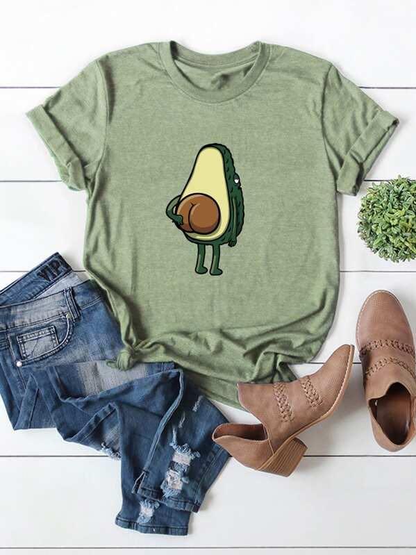 Avocado Graphic Short Sleeve Tee - INS | Online Fashion Free Shipping Clothing, Dresses, Tops, Shoes