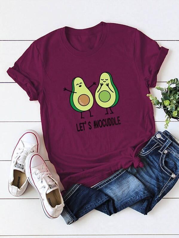 Avocado & Letter Graphic Tee - INS | Online Fashion Free Shipping Clothing, Dresses, Tops, Shoes