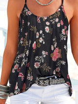 Backless Floral Print Spaghetti Straps Sleeveless Tank Tops - Tank Tops - INS | Online Fashion Free Shipping Clothing, Dresses, Tops, Shoes - 18/05/2021 - Color_Black - Color_Royal Blue